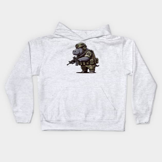 Tactical Hippo Kids Hoodie by Rawlifegraphic